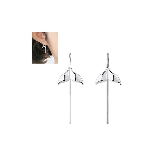 LRC Anting Tusuk Fashion Silver Copper Plated Goldfish Tail Earrings A59112