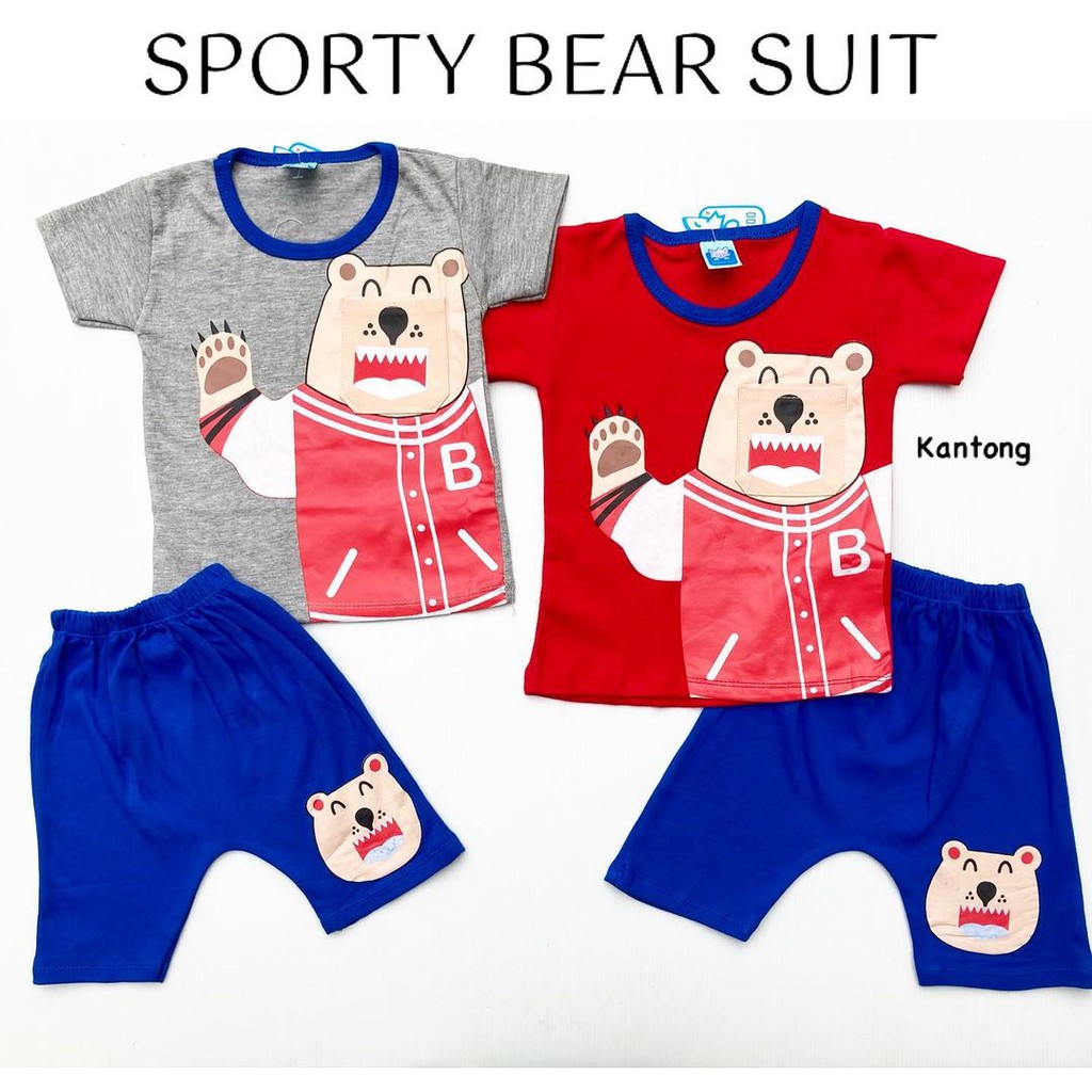 SPORTY BEAR Baju Setelan Kaos Celana Pergi Jalan Lucu Fashion Anak Bayi Cowok Laki Terlaris Lucu