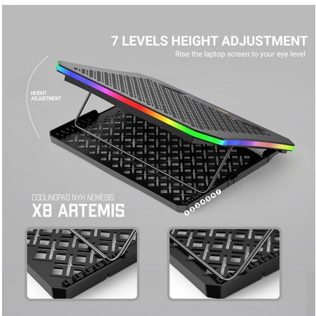 itstore Nyk Coolingpad X8 Artemis (RGB with Phone Holder) Cooling pad x-8 x 8 Gaming Led