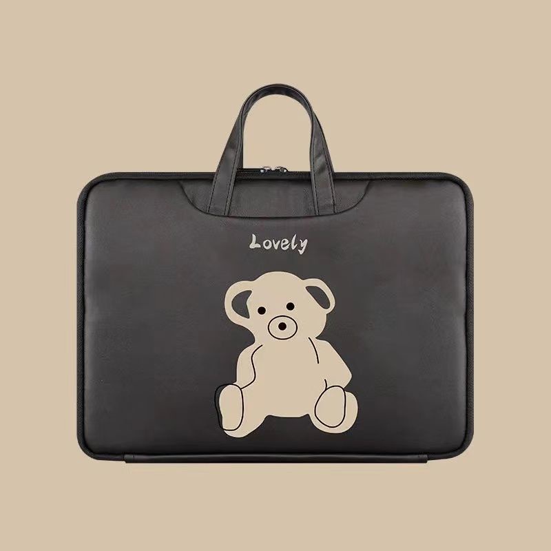 Sleeve Pouch Sarung Tas Bag Case Ipad Tab Tablet Macbook Air Pro Laptop Asus Acer Lenovo HP Huawei 11 12 13 14 15 inch Motif Gambar Beruang Bear Lovely Warna Hitam Black Cute Murah Korean Model Jinjing Tali Strap