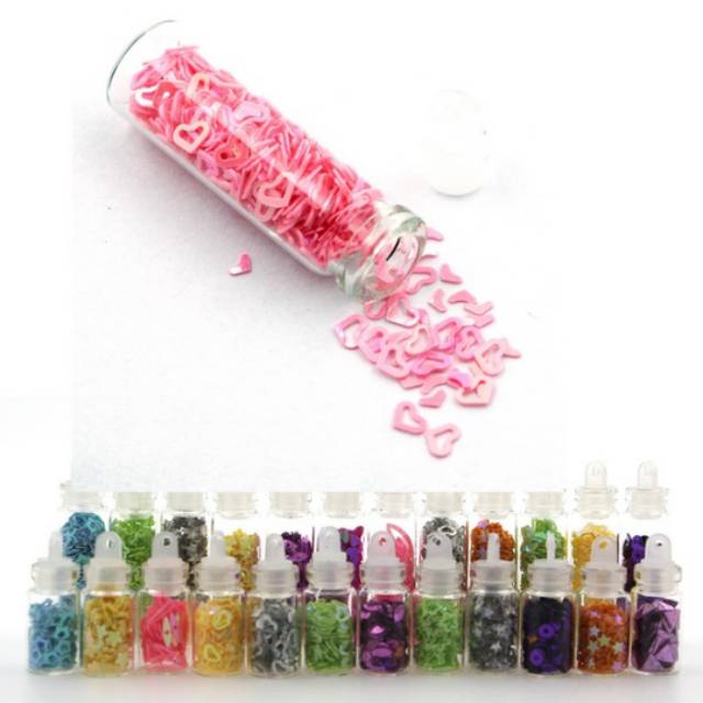 Glitter Powder Heart/Star Nail Art 12pcs Rhinestone Manicure Decoration Accecories Nail Sticker Set