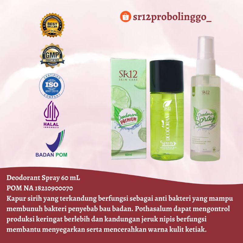 AMPUH  Deodorant Spray SR12 / Anti Bau Badan / Anti Noda Kuning / Cerah Kulit Ketiak / Premium / Sul