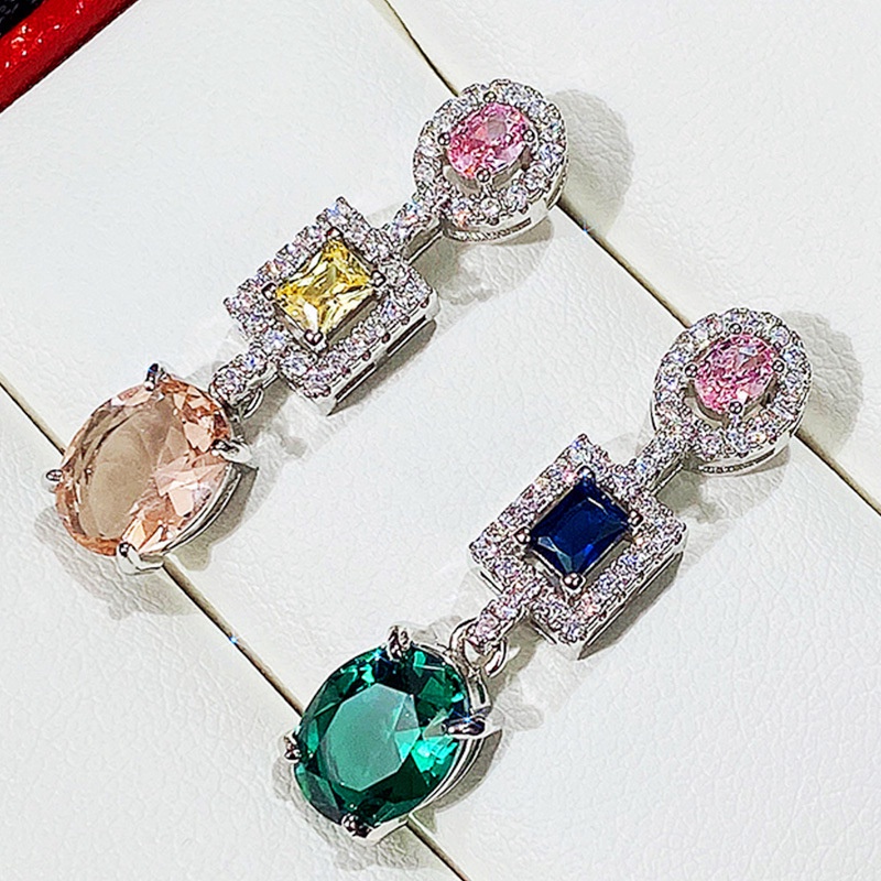 Fancyqube Anting Warna-Warni Terang Pink Kuning Biru Hijau Putih Untuk Wanita