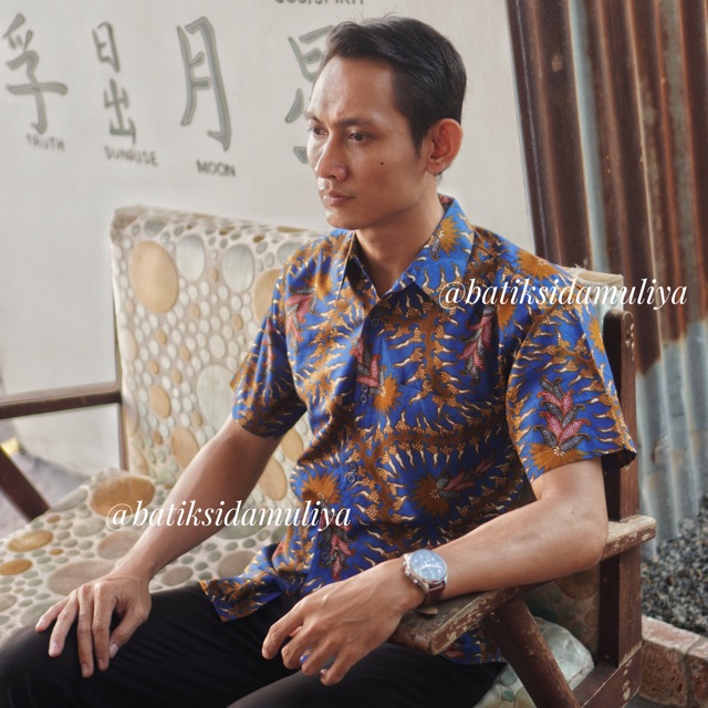 Sidamuliya Batik Kemeja Pria Slimfit Premium Ganeeta Lengan Pendek