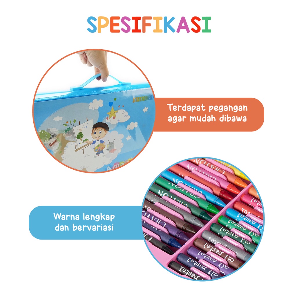 Crayon Set 86pcs / Crayon Set Koper Tas / Pensil Warna Mewarnai Anak anak