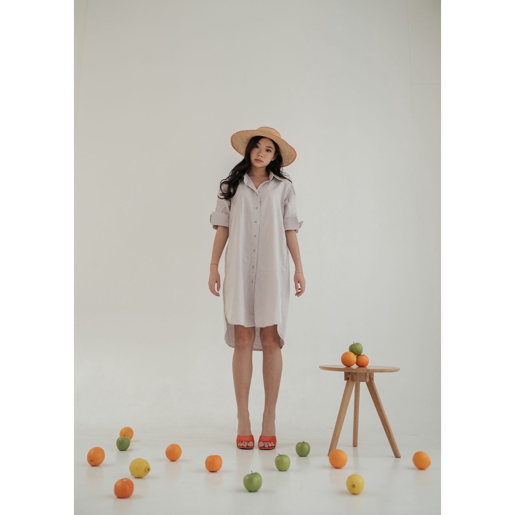 PYO Dress Kemeja Basic Korea Casual Wanita Midi Shirt Dress Simple Casual Nyaman Remaja