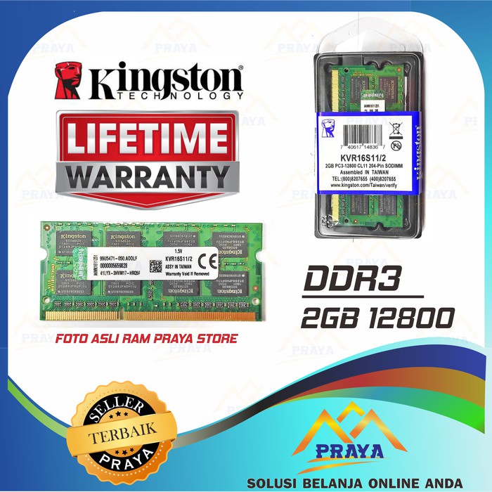 KINGSTON RAM MEMORY DDR3 PC3 2GB 2 GB 12800 1600 MHz SODIMM LAPTOP