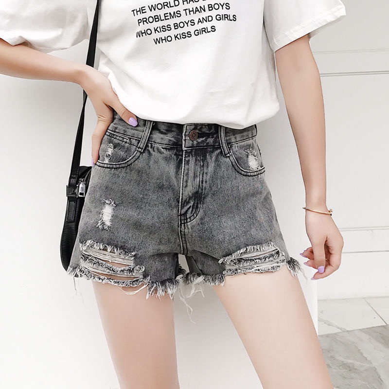 Celana pendek sobek wanita hot pants cewek jeans jumbo 3xl  ripped jeans highwaist pants dewasa seksi shortpants kekinian 2023