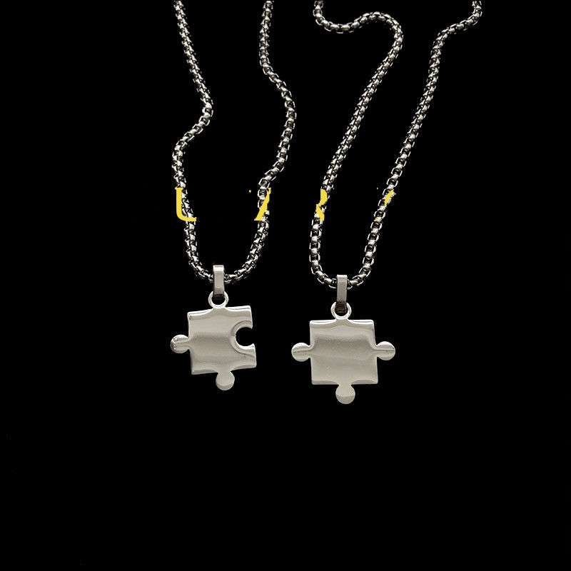 Kalung Bentuk Jigsaw Bahan Titanium Steel Gaya Hip Hop Harajuku Korea