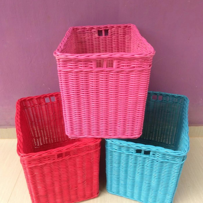 keranjang rotan persegi kotak panjang penyimpanan besar jumbo laci 45x30x45 cm