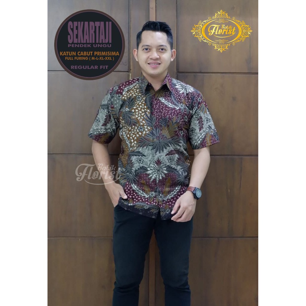 SEKARTAJI UNGU PENDEK Kemeja Batik Pria Full Furing Katun Cabut Primisima