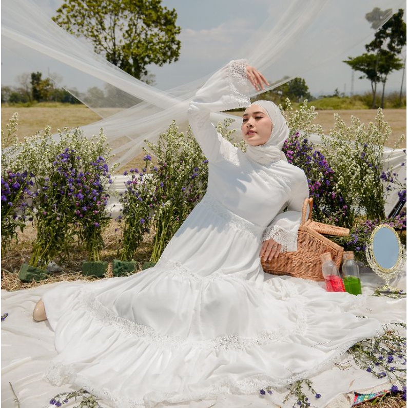 HUMAIRA DRESS BYGIAGIO gaun kondangan dress akad simple gaun wedding pernikahan baju muslim putih dress lamaran elegan pakaian wanita pesta elegan fashion korea dres lebaran cantik anggun mewah nyaman gaun vintage fashion dress bahan baby doll lace furing