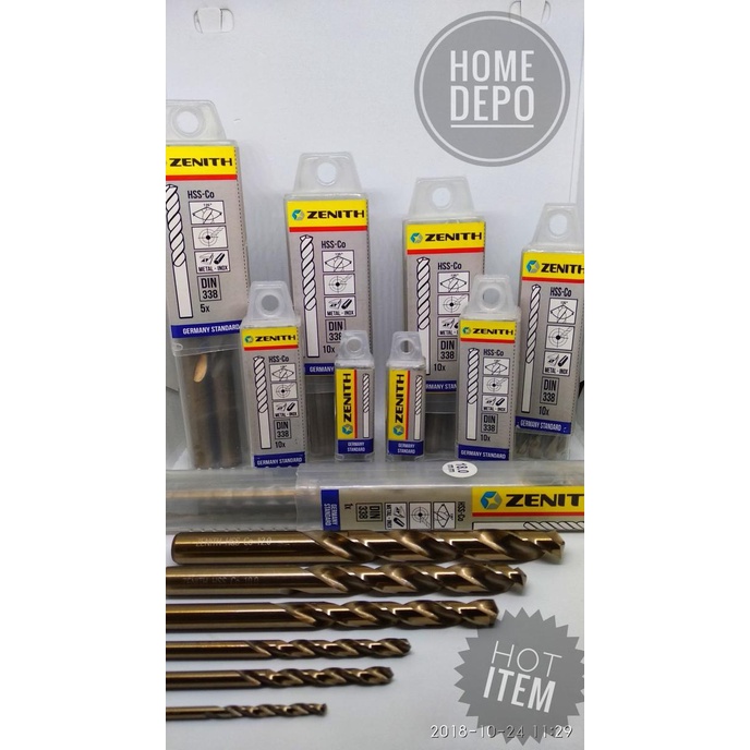 ZENITH drill bit uk.19mm HS-Co MATA BOR BESI TERBAIK 3X TAJAM DAN KUAT