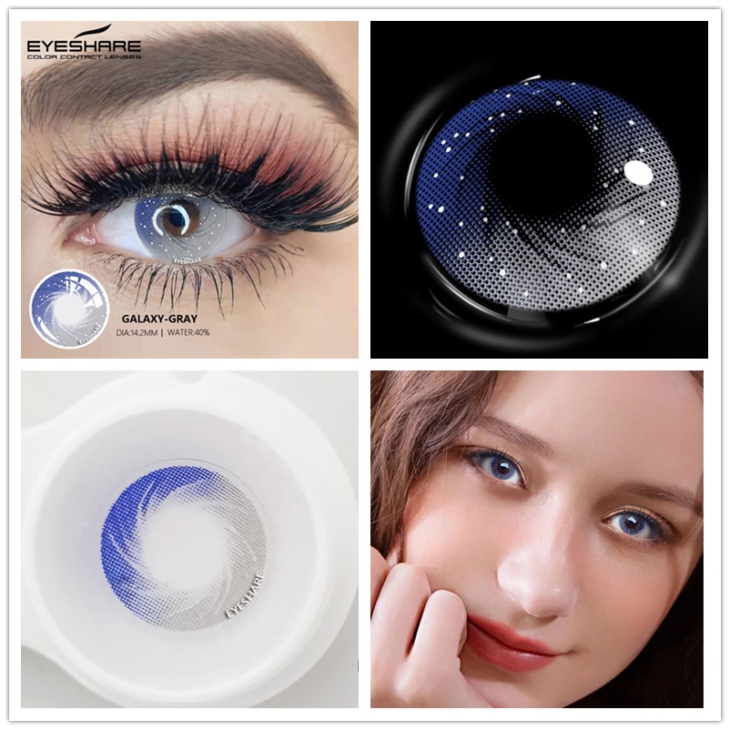 （COD）Seri GALAXY PURPLR /  GEM BLUE 1 pasang lensa kontak warna diameter 14.2 MM softlens dubai pink gray blue mata yang besar warna gradien softlens Fashion Import Premium soflen mata soflent soflen normal