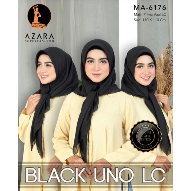 MURAH ! HIJAB UNO BLACK SQUARE LC BAHAN CERUTY PREMIUM AZARA LASER CUT JILBAB KERUDUNG SEGI EMPAT