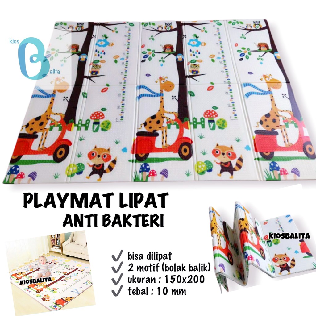 Playmat Premium Anak Bayi Lipat Tebal 1cm Double Pad (Bonus Tas) / Karpet Anak Playmat Kartun