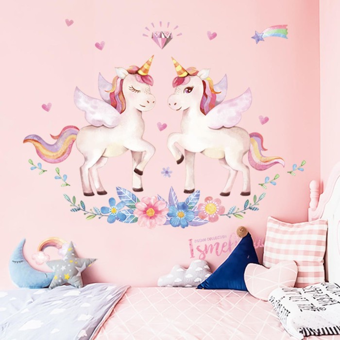 STIKER DINDING DESAIN N UNICORN UNTUK DEKORASI KAMAR ANAK PEREMPUAN