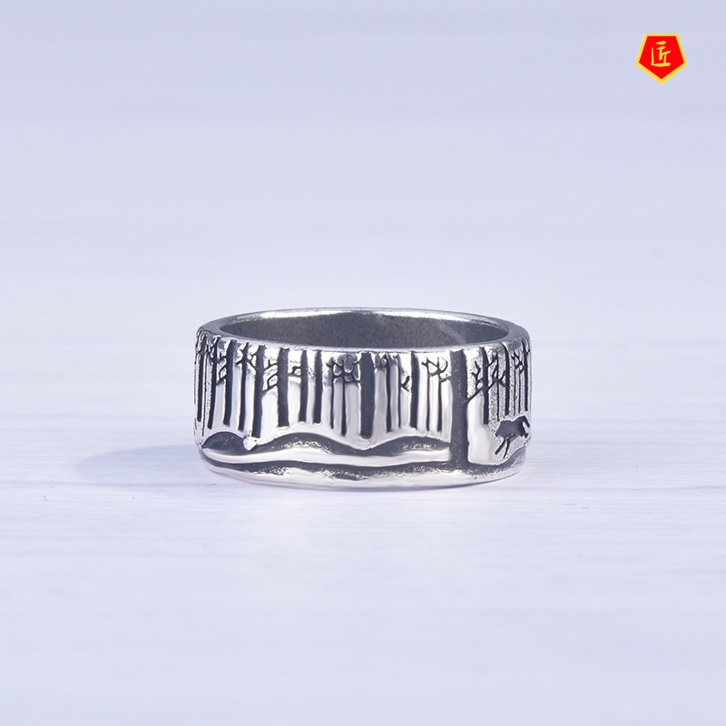 [Ready Stock]Silver Creative Carving Running Wolf Ring