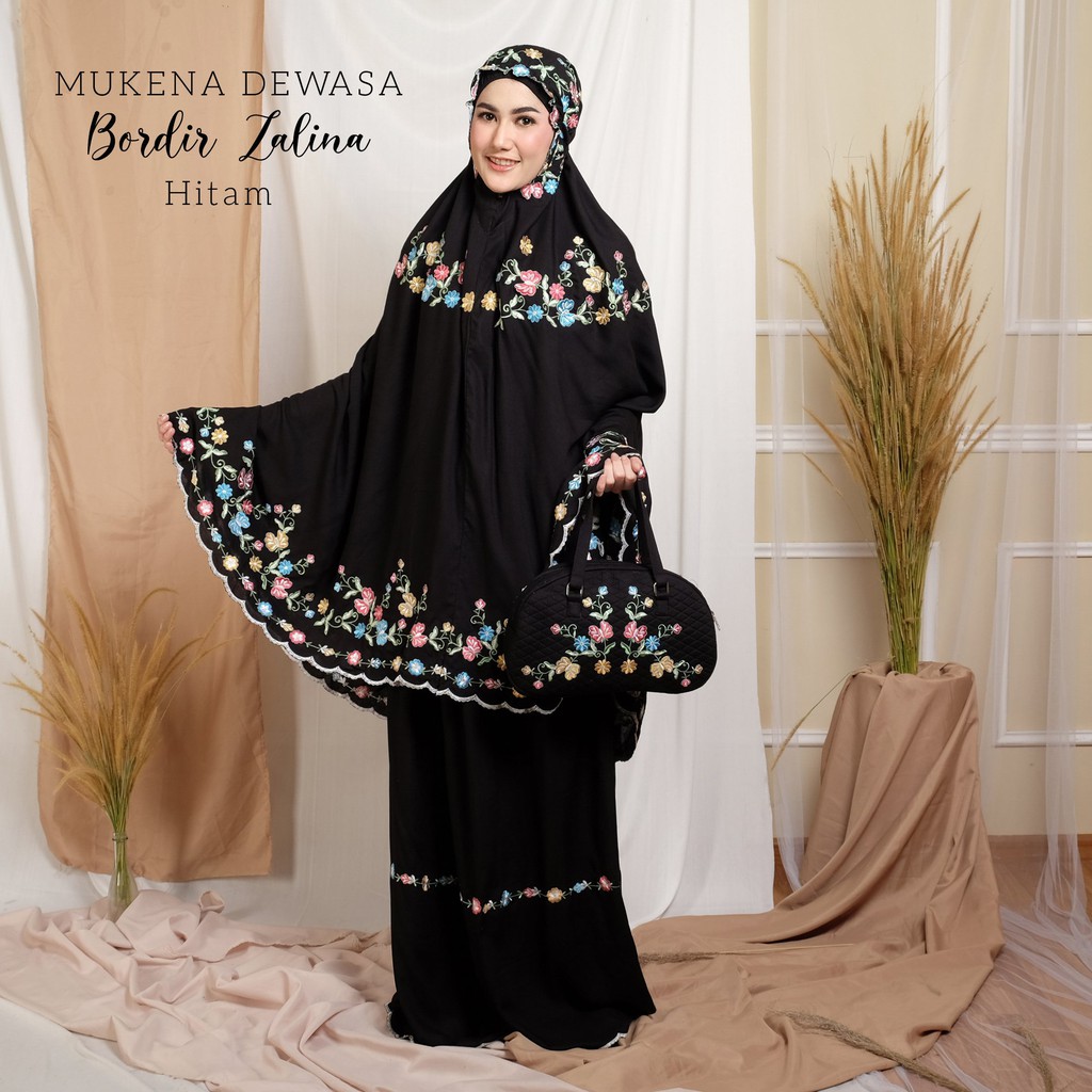 Geembe.id - Mukena Dewasa Jumbo Bordir Manual Bahan Rayon Premium Motif Bunga Zalina