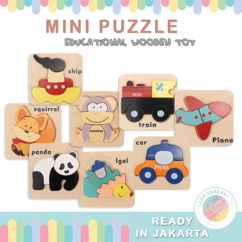 4pc Mini Vehicle/Zoo Animals Puzzle Wooden Toys Set Mainan Edukasi Anak Leo & Friends Motoric Skills