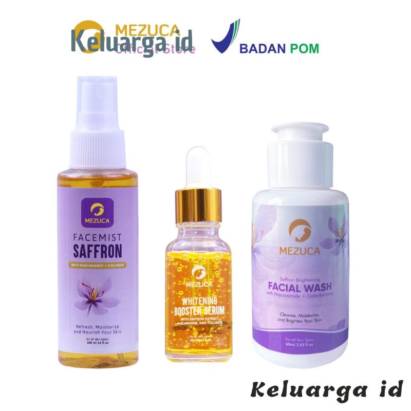 ❤ MEZUCA PAKET ❤ Kombo Hemat Facial Wash + Serum + Facemist Saffron - Keluarga id