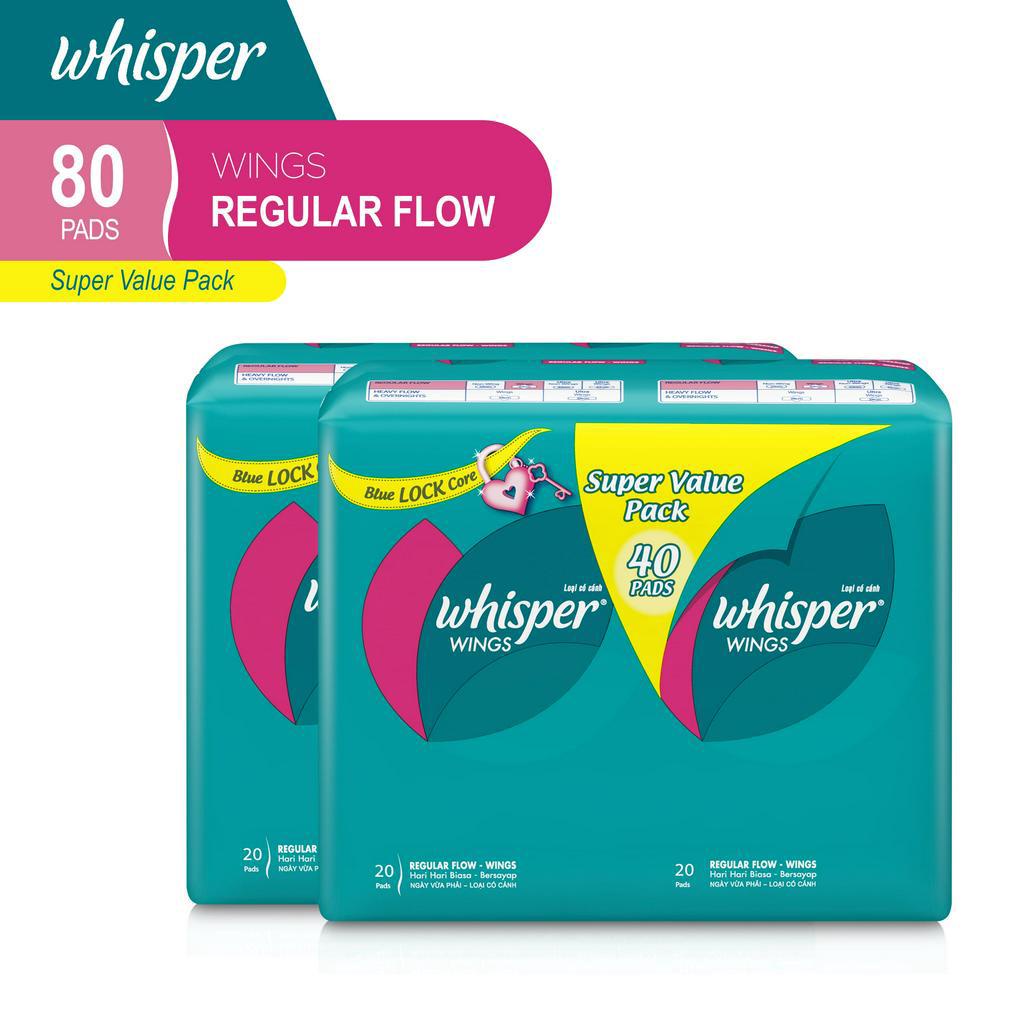 (Original) Whisper Pembalut Sanitary Pads Regular Flow Wings Isi 40 Paket Isi 2 Exp Lama Termurah