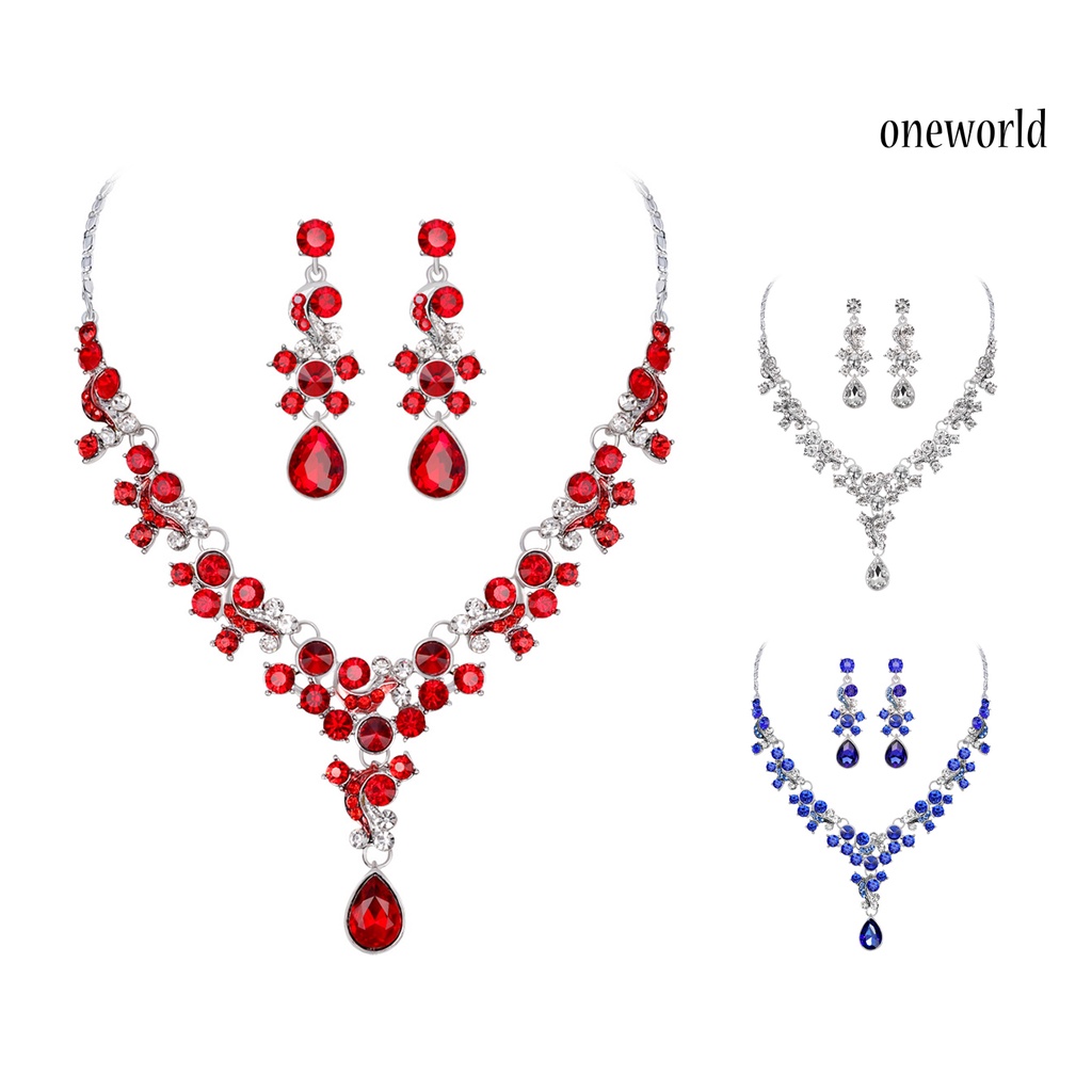 OW@ Women Prom Wedding Bridal Faux Crystal Rhinestone Necklace Earrings Jewelry Set