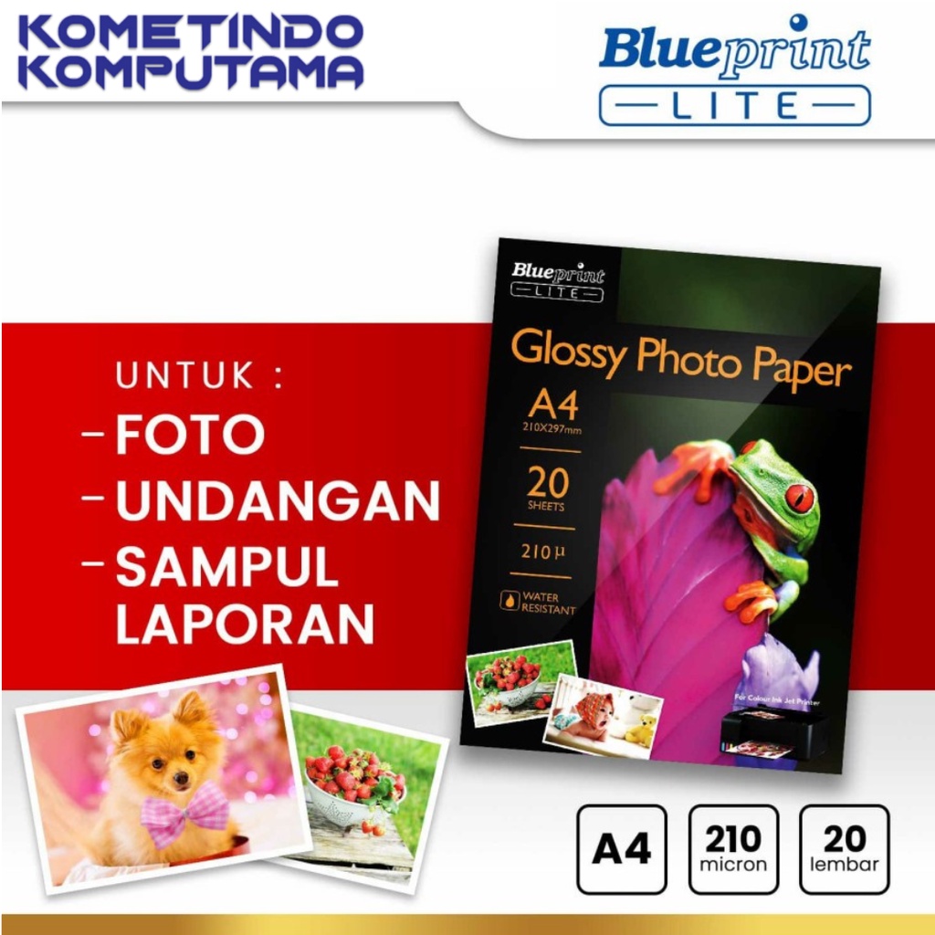 BL-GPA4210 BLUEPRINT LITE Kertas Foto Glossy Photo Paper A4 10R BLUEPRINT LITE 210 micron 20 lembar POLOS  MURAH