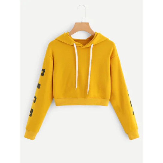 Sweater Wanita Crop Hoodie Oversize Lengan Panjang Babyterry Print East Coast-7