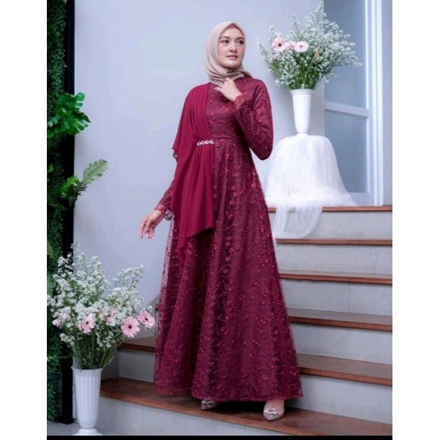 [BISA COD] GAMIS ALENA/GAMIS BRUKAT WANITA / RESLETING BELAKANG