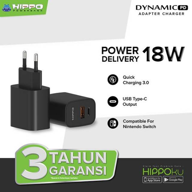 Adaptor adapter batok charger hippo dinamic pd 18w fast charging grs 3tahun