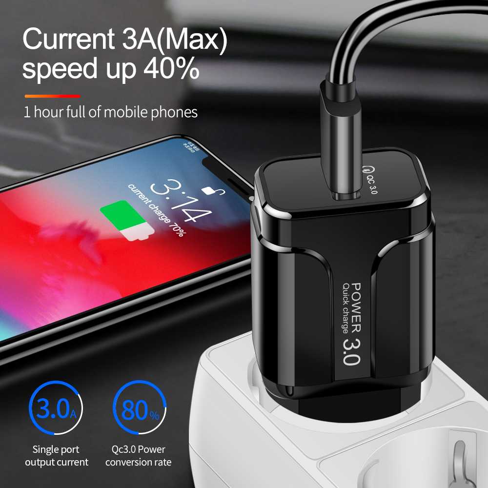 OLAF Charger USB 1 Port QC3.0 3A 18W EU Plug - SLS-002-Hitam