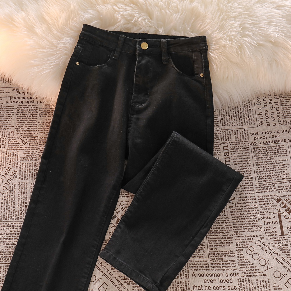 Warna Hitam Highwaist Melar Straight Celana Jeans Panjang Wanita Import（realpict）