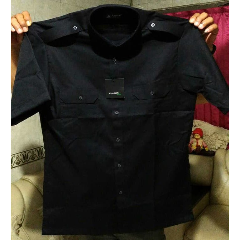 alisan kemeja Pilot kantong dua pendek HITAM - Hitam XS
