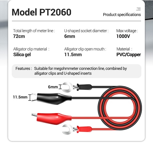 Kabel Digital Multimeter Avommeter Aligator Clip Test U-Shape Wire 10A 1000V Cable Universal Double Klip Buaya Merah - Hitam