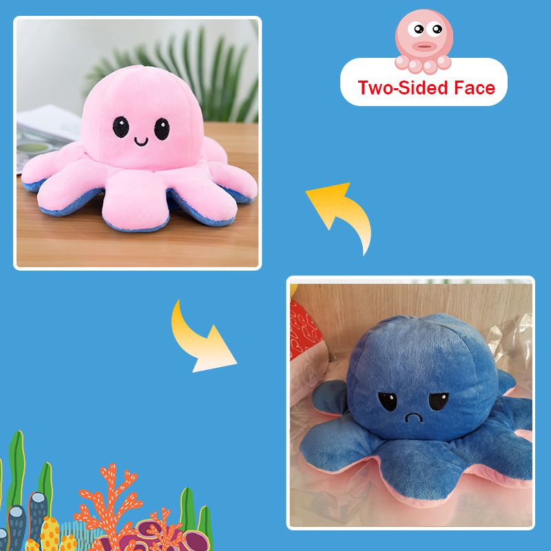 20/30/40cm Double-Sided Flip Reversible Octopus Plush Toy Marine Stuffed Doll