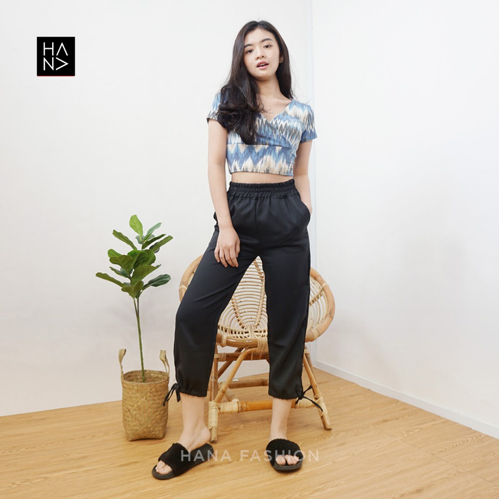 HanaFashion JKT - Cassie Long Pants Celana Panjang Bahan Tali Bawah Wanita - LP055