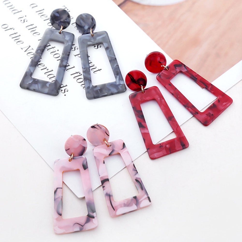 Hu Hu Hu Hu Hu Alat Bantu Pasang Kacamata♡ Anting Tusuk Gantung Statement Desain Geometri Warna Warni Untuk Wanita