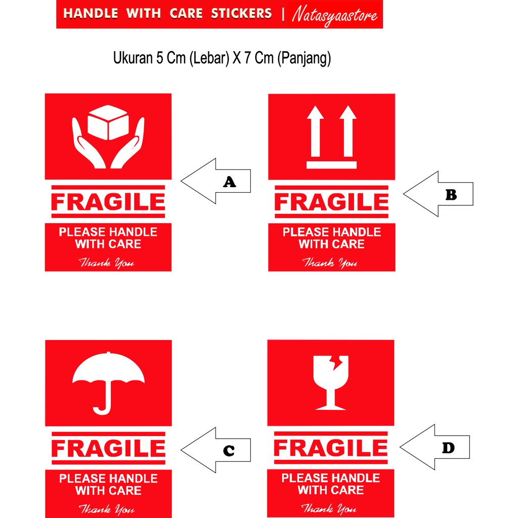 

STIKER FRAGILE UKURAN 5 CM X 7 CM STIKER HVS DENGAN PRINT TINTA ANTI LUNTUR INJEK PRINT ISI 100 PCS