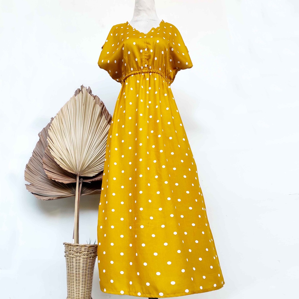 Dress Manohara Bali Panjang Molusca-Polka Mustard