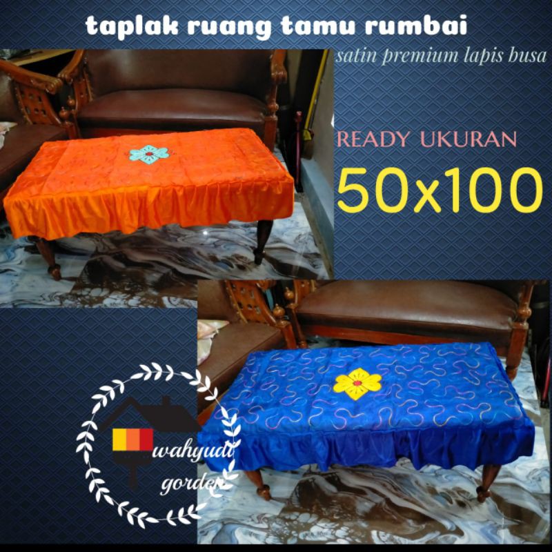 Taplak Meja Ruang Tamu Persegi Panjang Kain Rumbai Satin cantik
