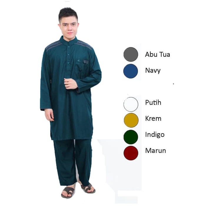 Setelan Muslim Gamis Pria Cordova Biru Toska List Biru Tua AL-ISRA akk1302