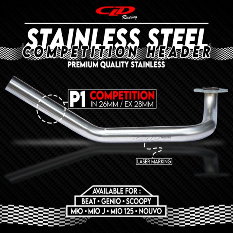 pipa P1 kompetisi leher selang leheran knalpot cld racing original stainless 26mm/28mm bore up balap
