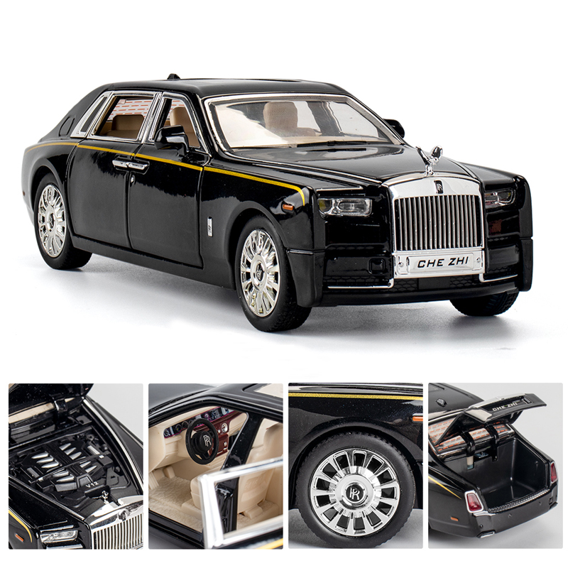 Mainan Simulasi Mobil Roll-Royce Phantom Bahan Alloy Skala 1 / 24 Dengan Suara + Lampu Untuk Hadiah