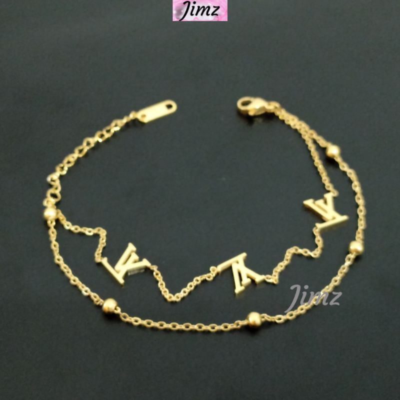 COD - Gelang Tangan Lv Titanium Asli Zircon Liontin Wanita Korea Anti Karat Anti Luntur Selamanya