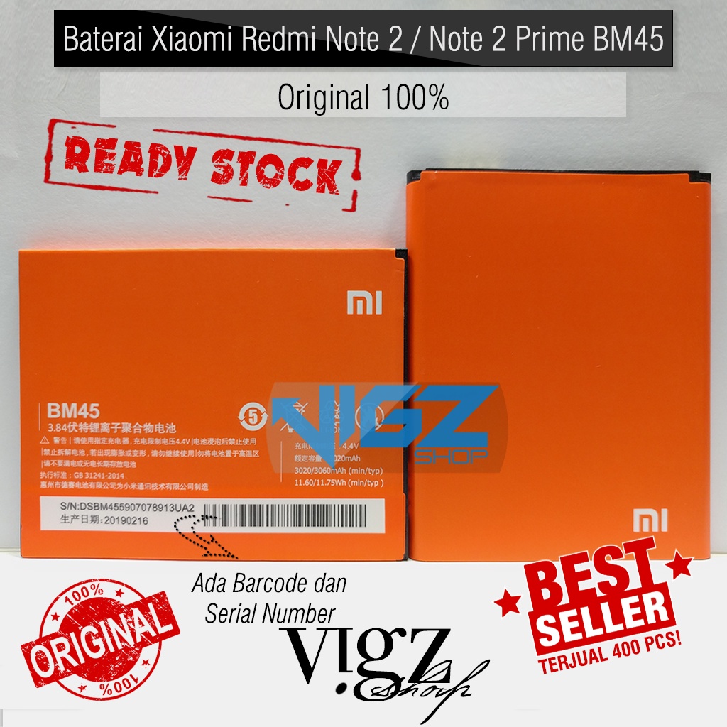 Baterai Xiaomi Redmi Note 2 Redmi Note 2 Prime BM45 Original 100%