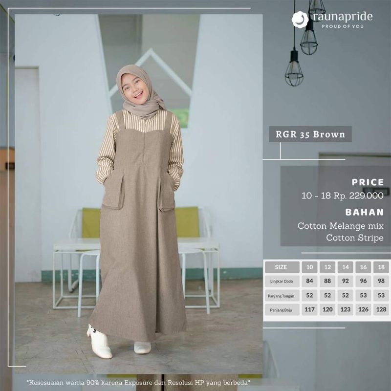 GAMIS KATUN DEWASA &amp; REMAJA | Gamis RAUNA RGD 35 GREY ROSE BROWN | GAMIS REMAJA RAUNA RGR 35 GREY ROSE BROWN