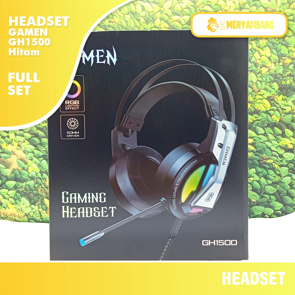 41884 | HF-Gamen GH1500 Hitam | Gaming Headset Gamen GH1500 with RGB Lighting Effect