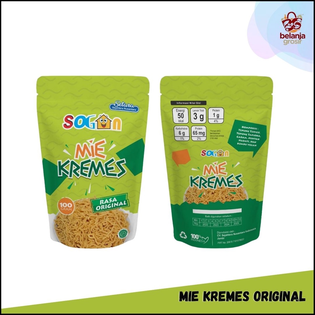 

Mie Kremez sogan cemilan diet sehat vegan rasa original 100 gram