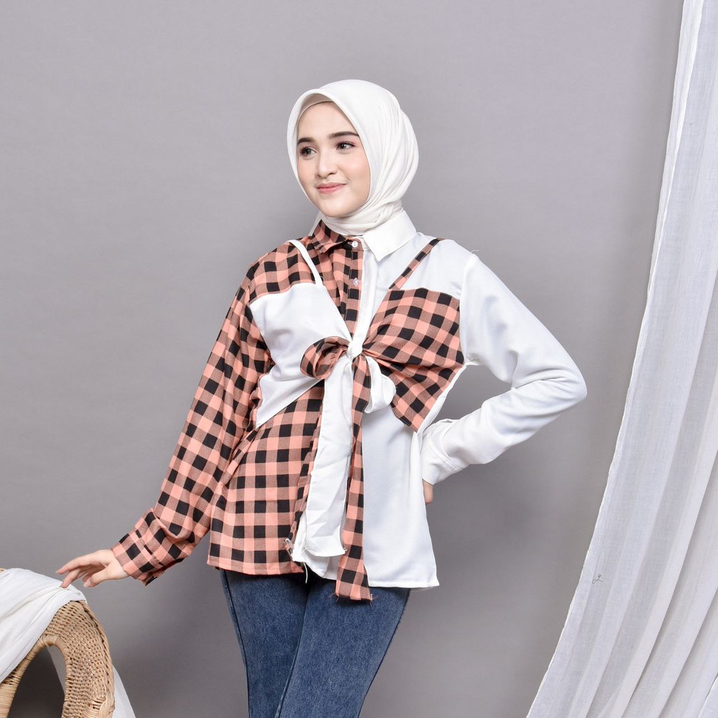 Ganish Blouse - Kemeja Kombinasi Motif Kotak Plaid